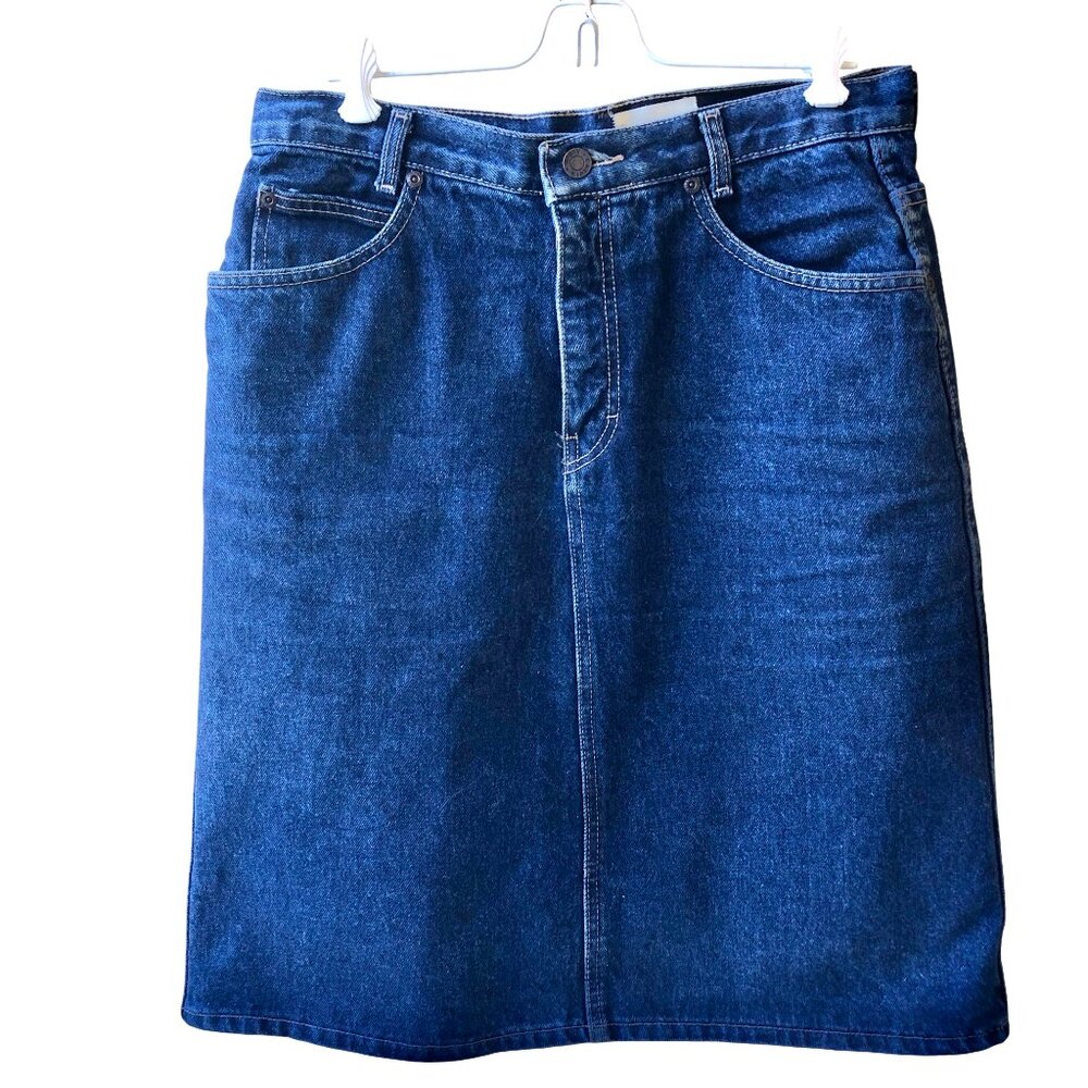CALVIN KLEIN Vintage 80's Blue Denim Jean Skirt Made in USA - Picture 5 of 11